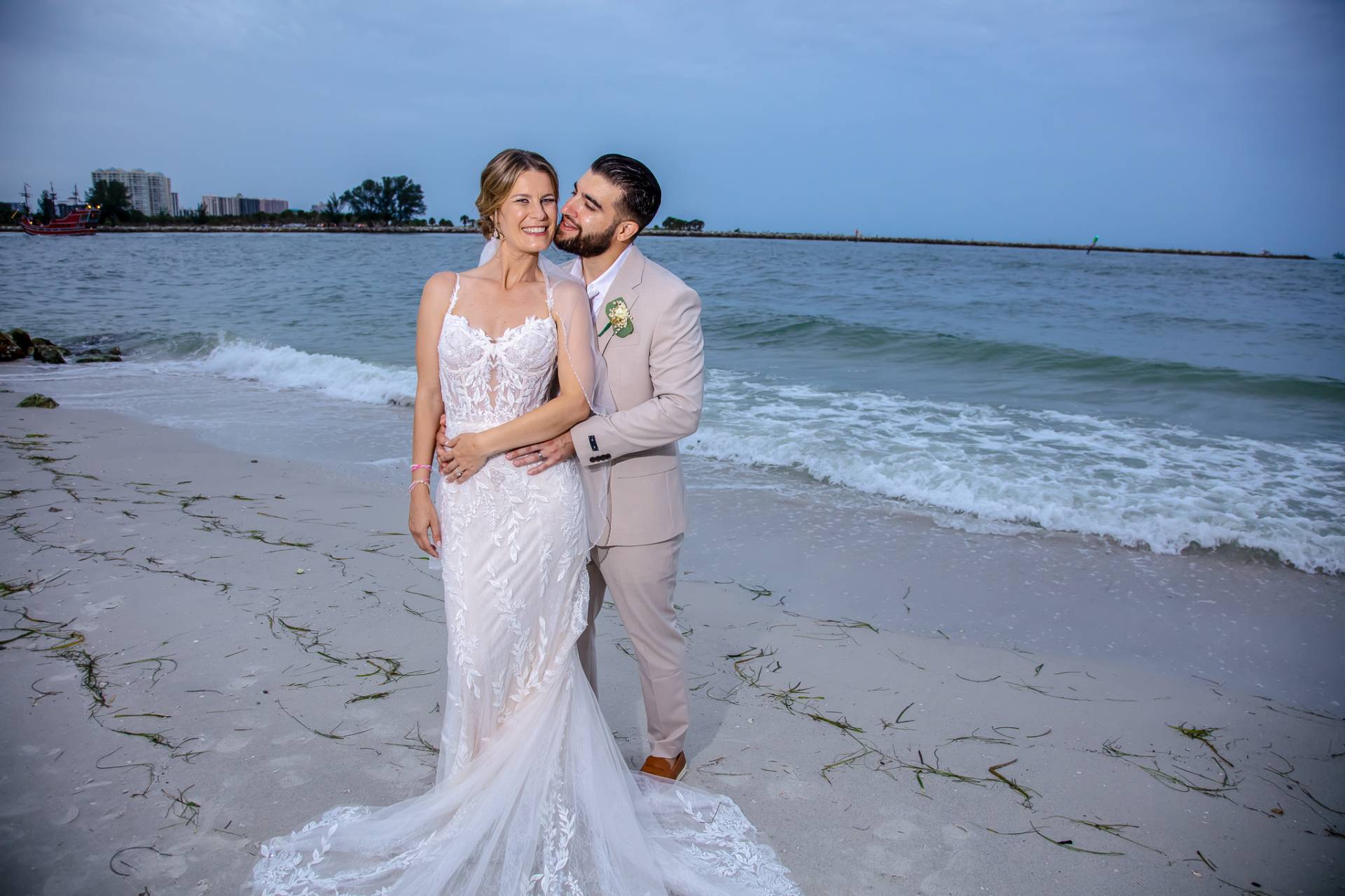 bride and groom on the beach
