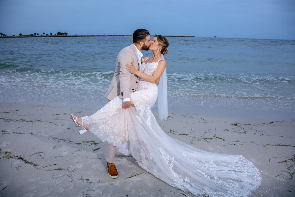 bride and groom on the beach