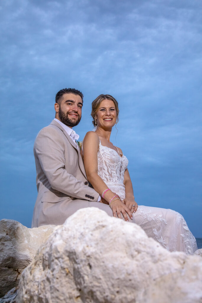 bride and groom on the beach