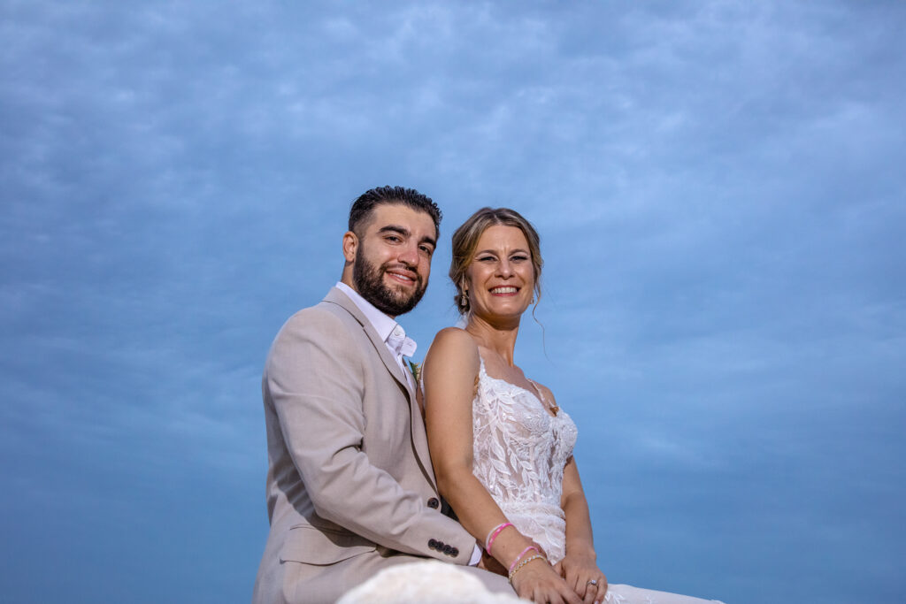 bride and groom on the beach