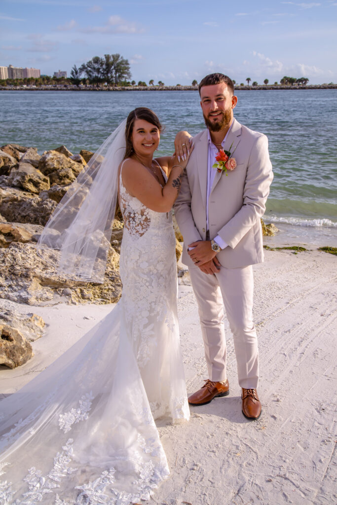 bride and groom on the beach