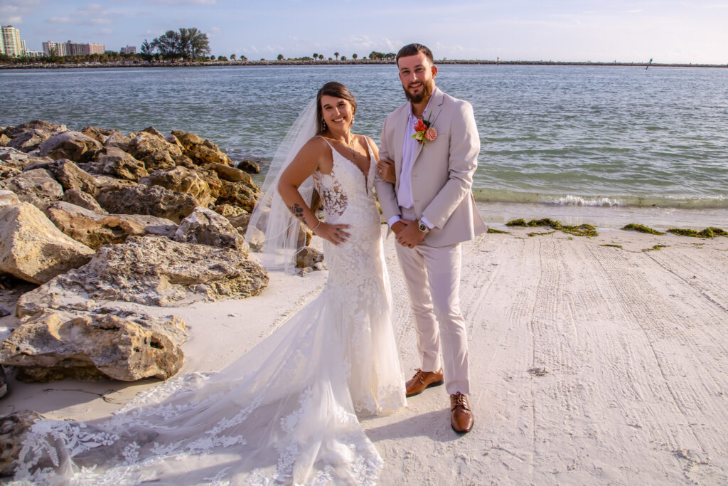 bride and groom on the beach