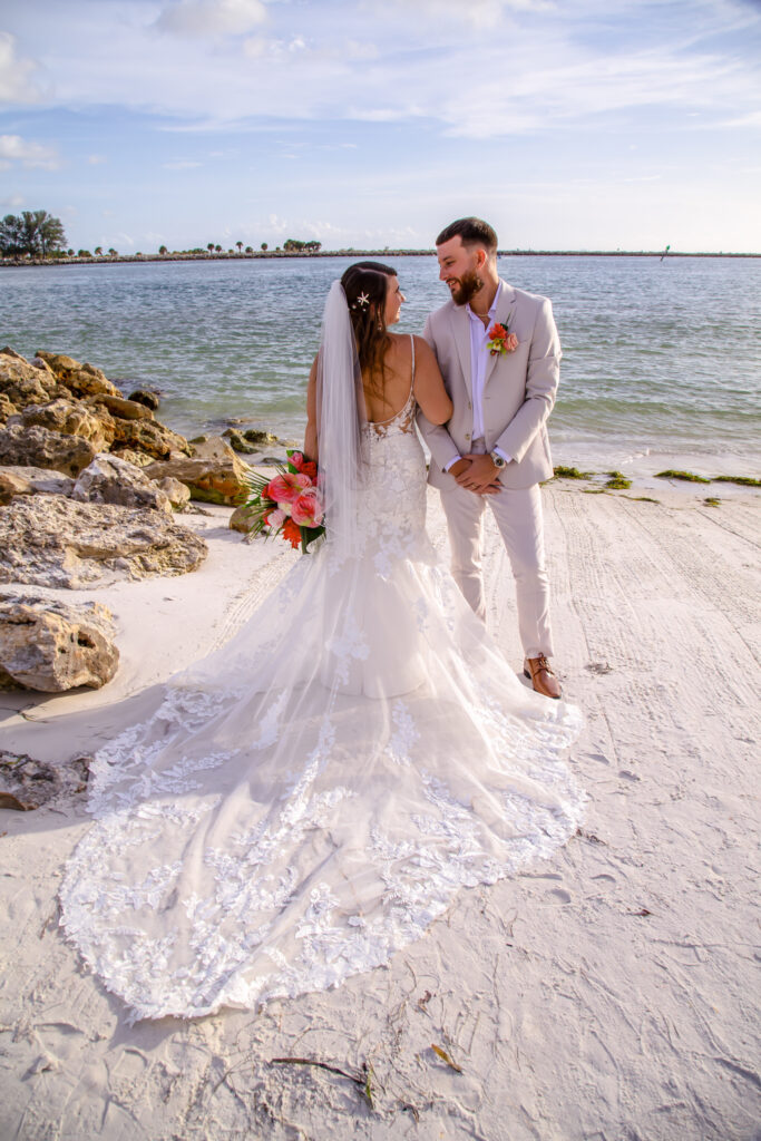 bride and groom on the beach